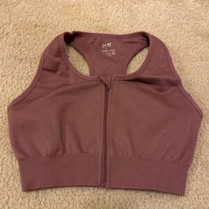 Mauve High Neck Zip Front Sports Bra
